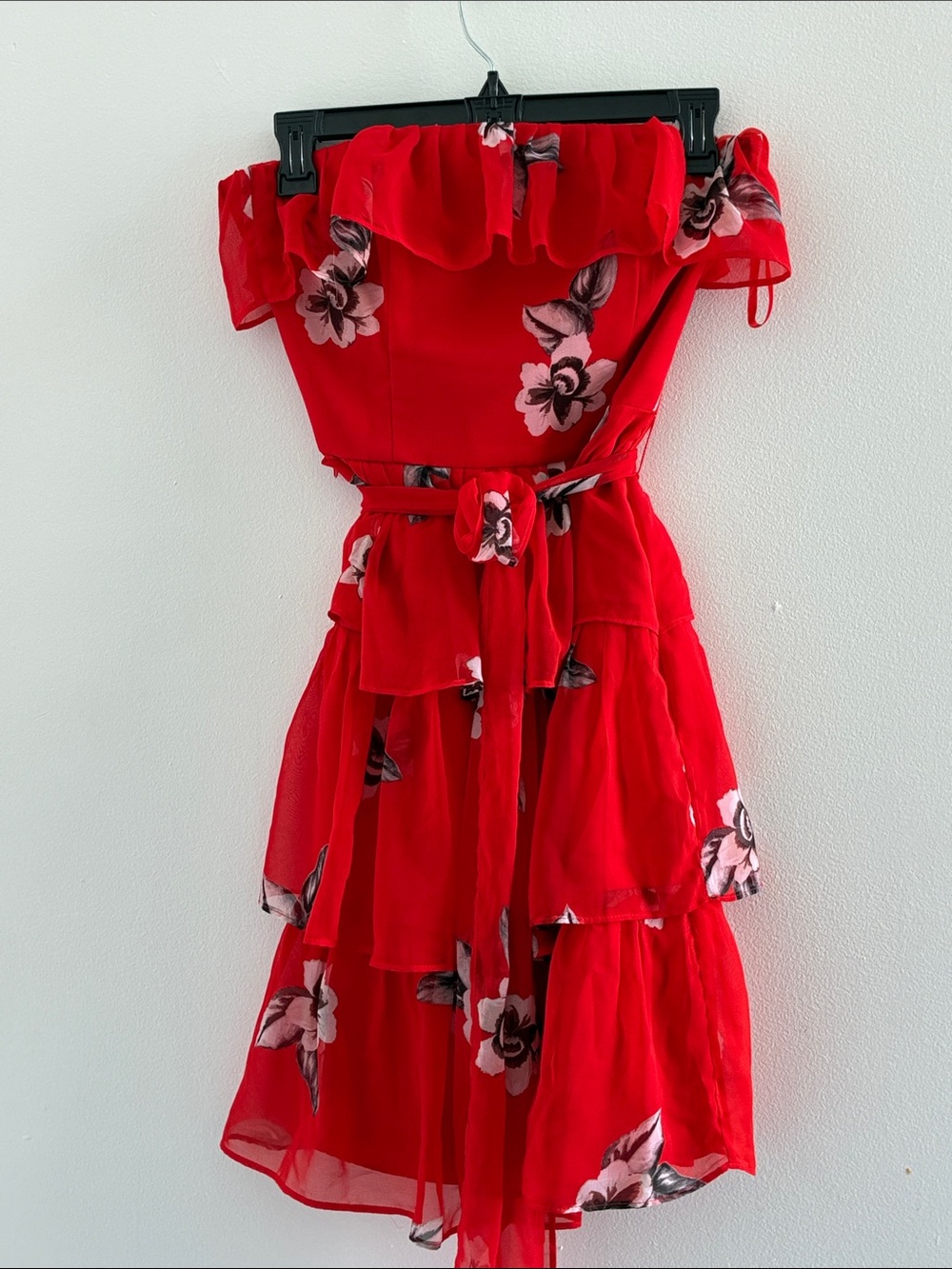 White House Black Market Red Floral Off-Shoulder Mini Dress